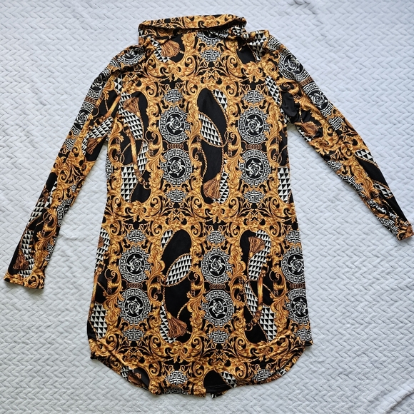 SOLD Timing Black & Gold Long Sleeve Button-Down Mini Dress Size 2X - Picture 13 of 14